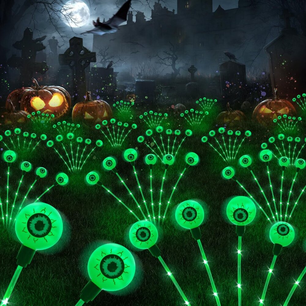 Outdoor Halloween Decorations, 2-Pack Solar Swaying Garden Lights, Scary Eyeball